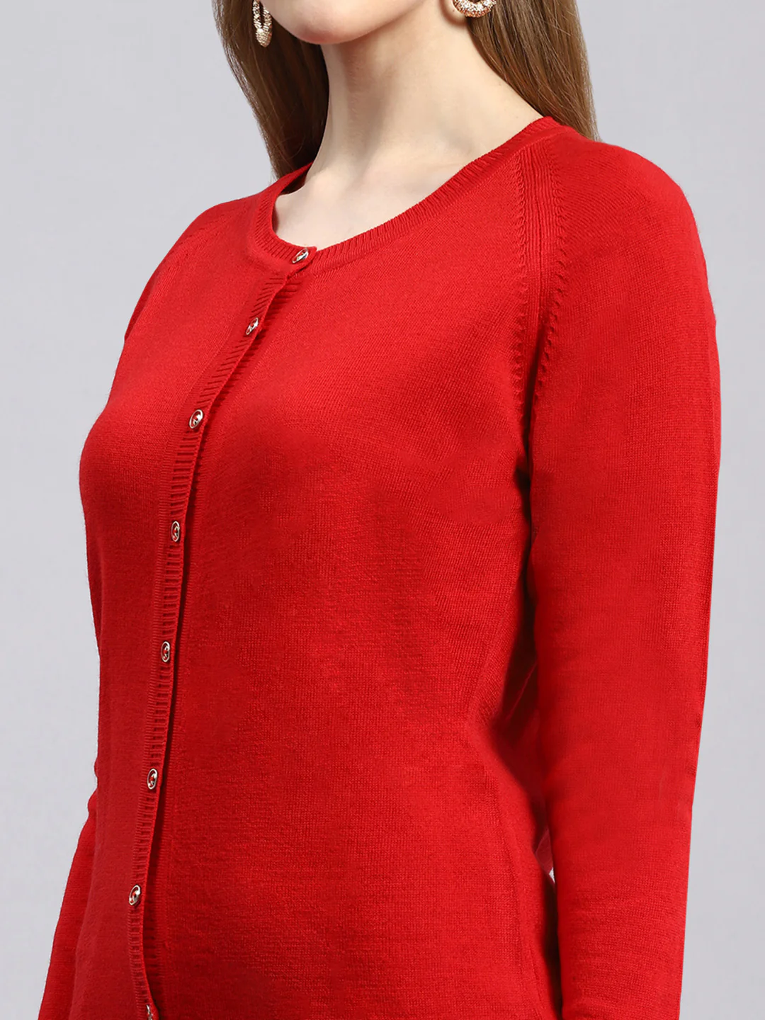Women Red Solid Cardigan - Image 6