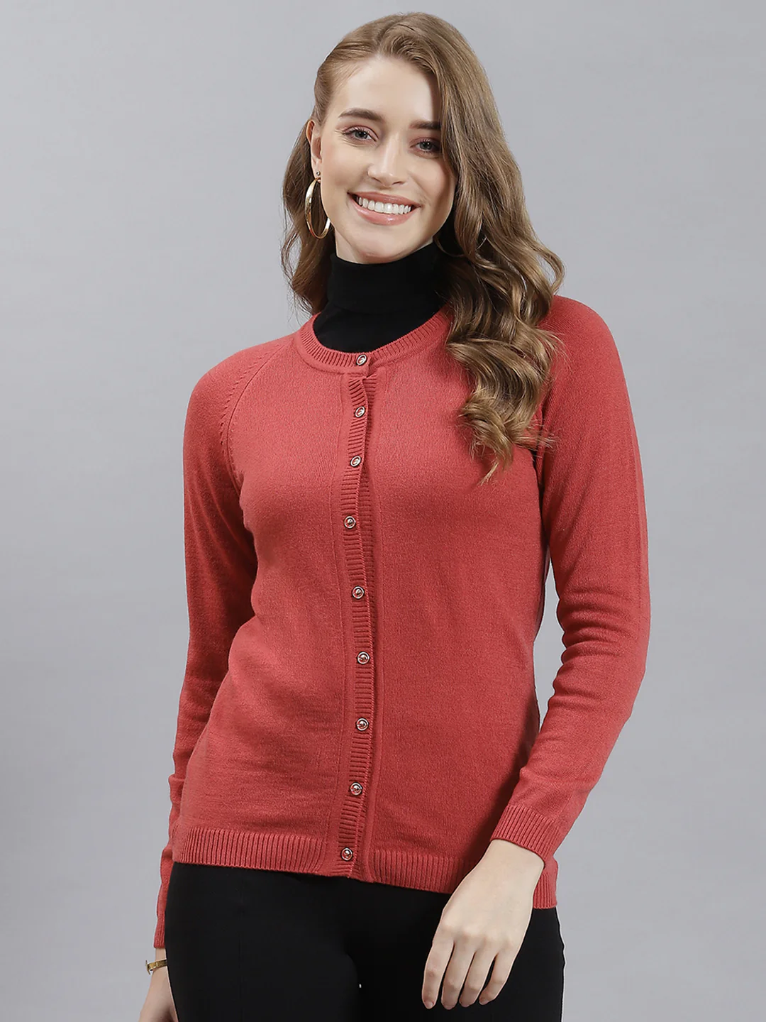 Women Red Solid Cardigan - Image 2