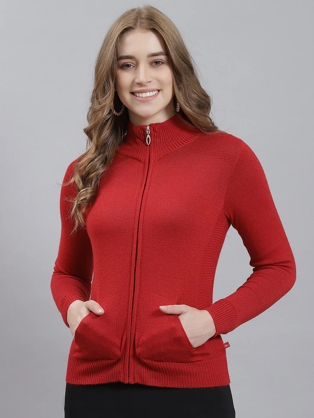 Women Red Solid Cardigan - Image 2