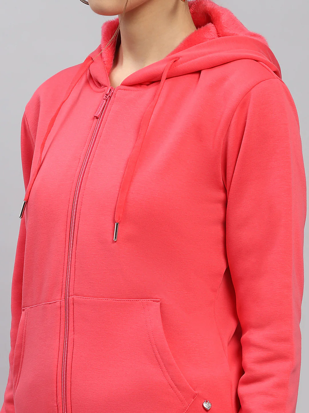 Women Red Solid Hooded Full Sleeve Tracksuit - Image 6