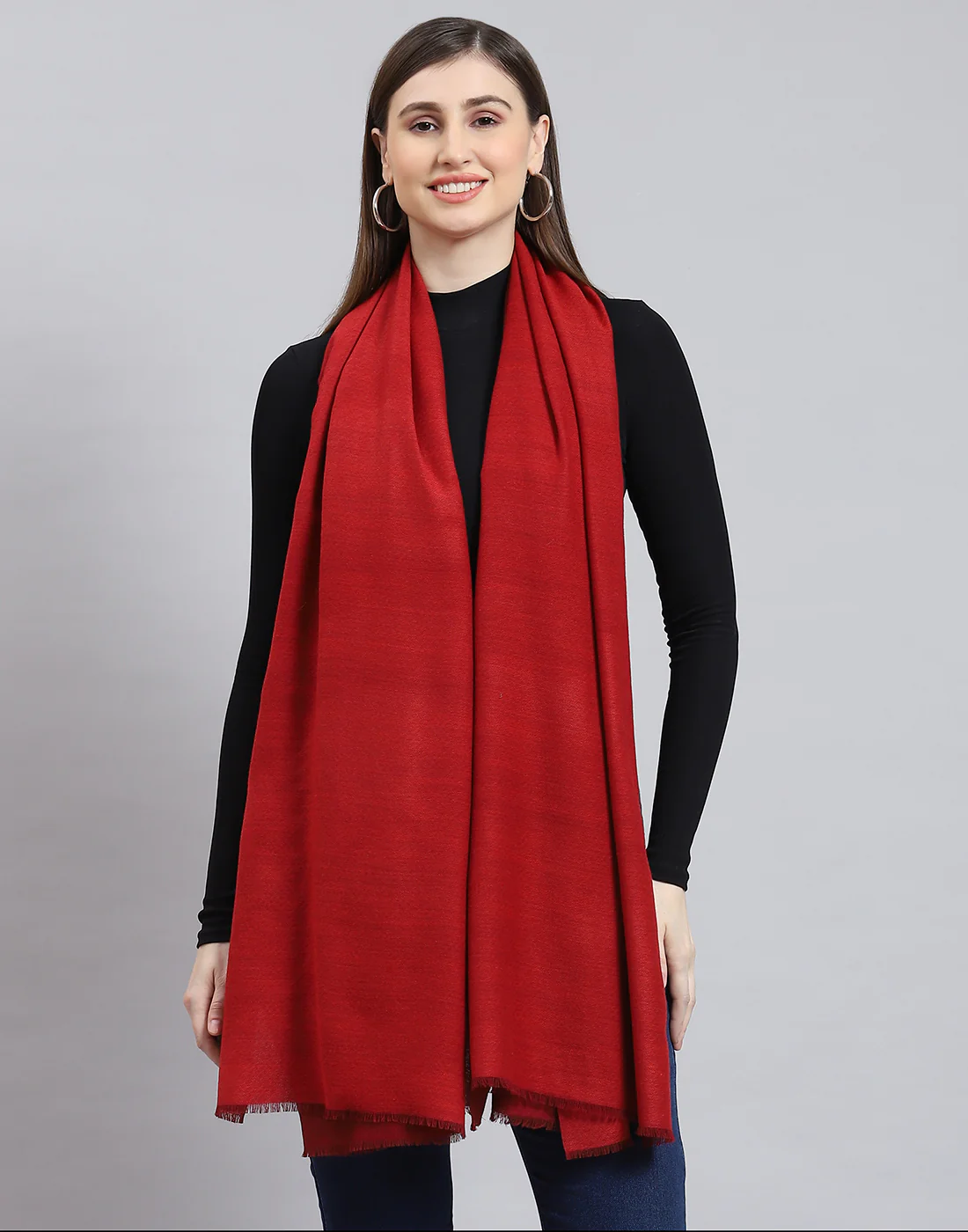 Women Red Solid Shawl - Image 3