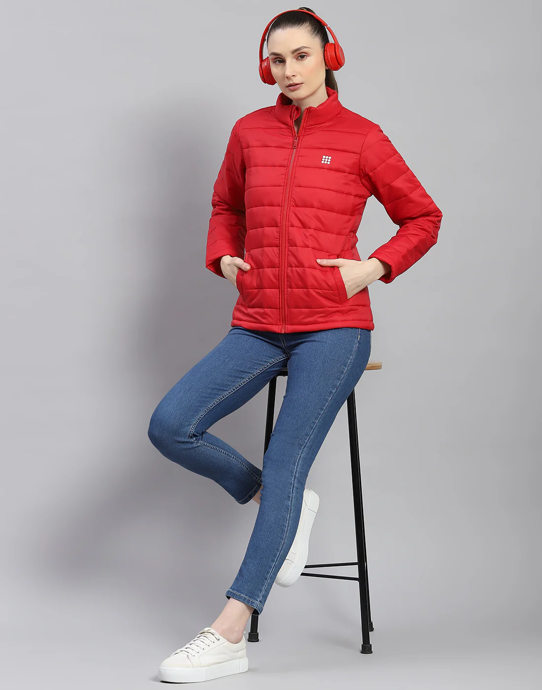 Rock.it Women Red Solid Stand Collar Full Sleeve Jacket - Image 3