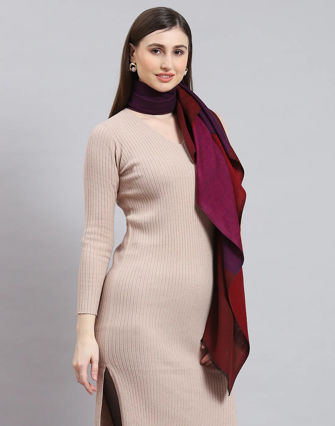 Women Red Solid Stole - Image 4