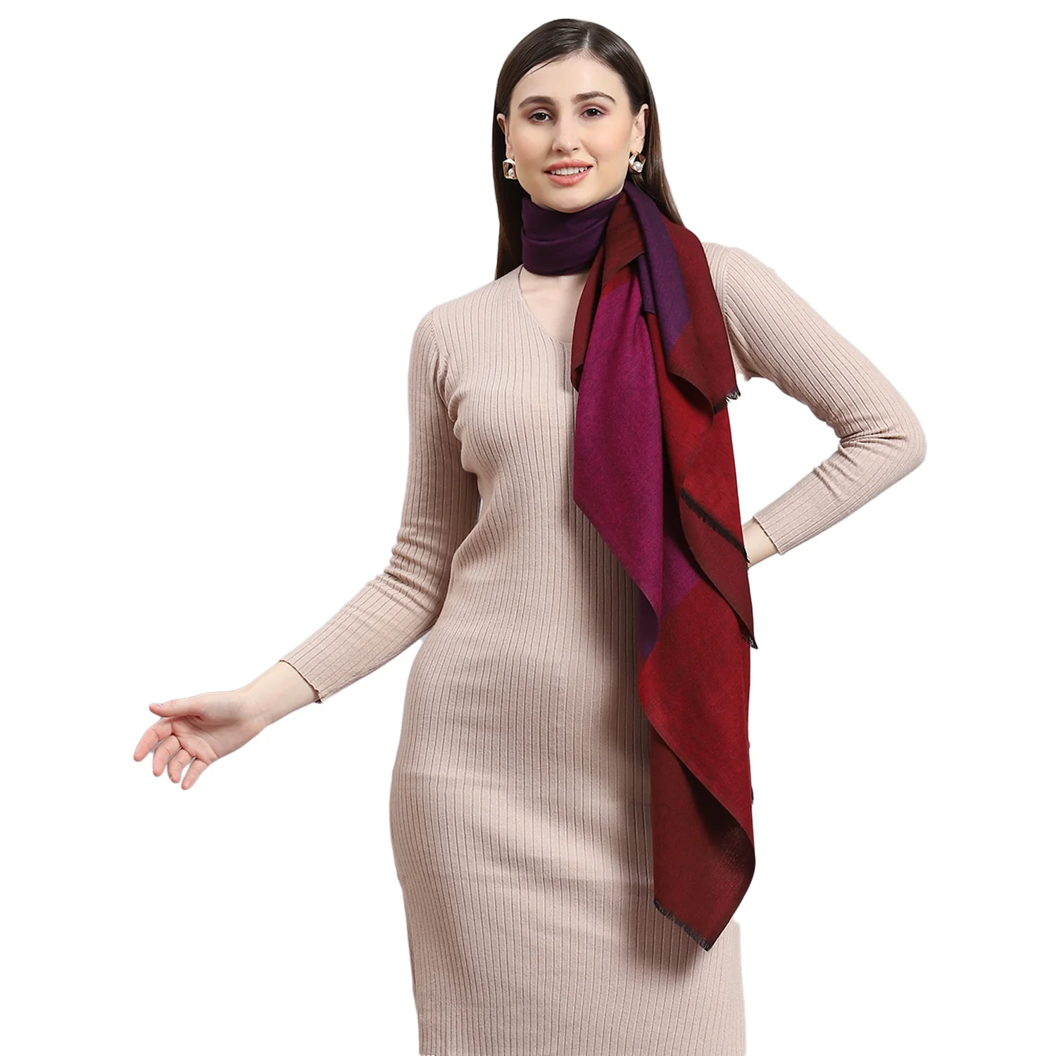 Women Red Solid Stole - Image 5