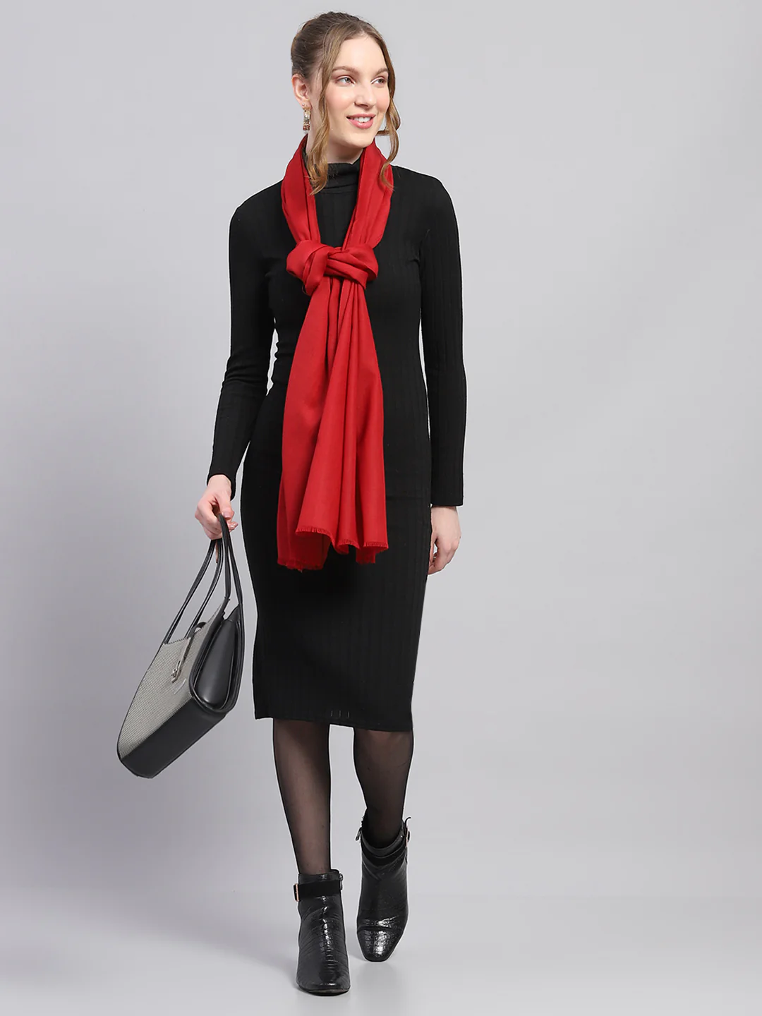 Women Red Solid Stole - Image 2