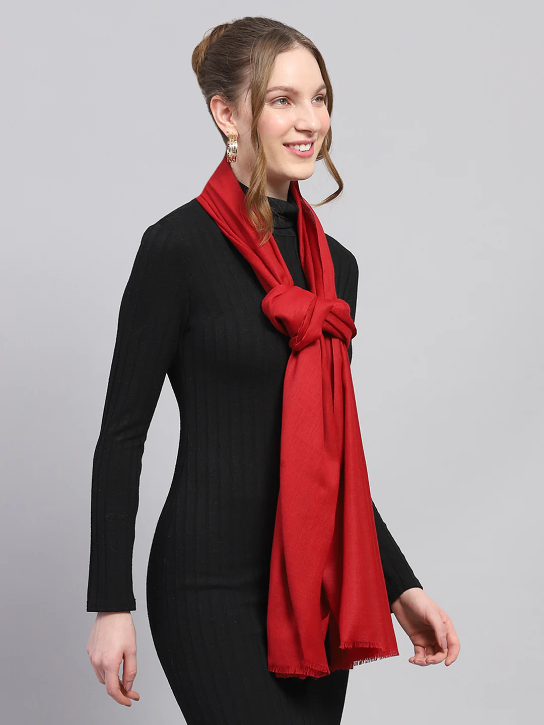 Women Red Solid Stole - Image 4