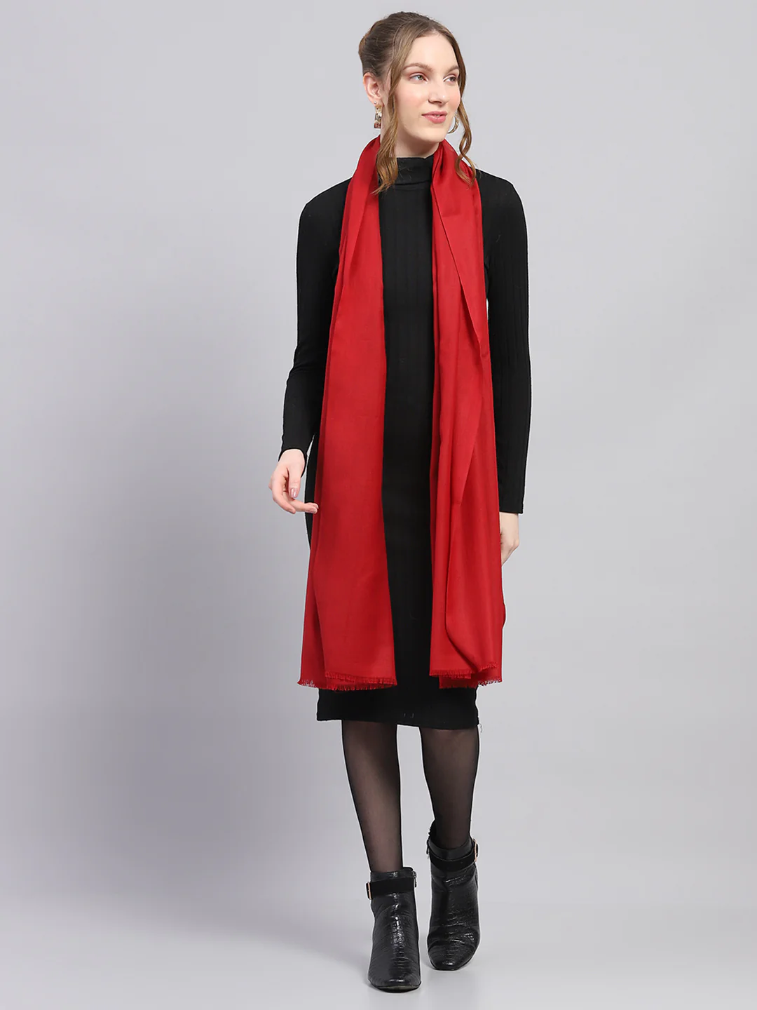 Women Red Solid Stole - Image 5