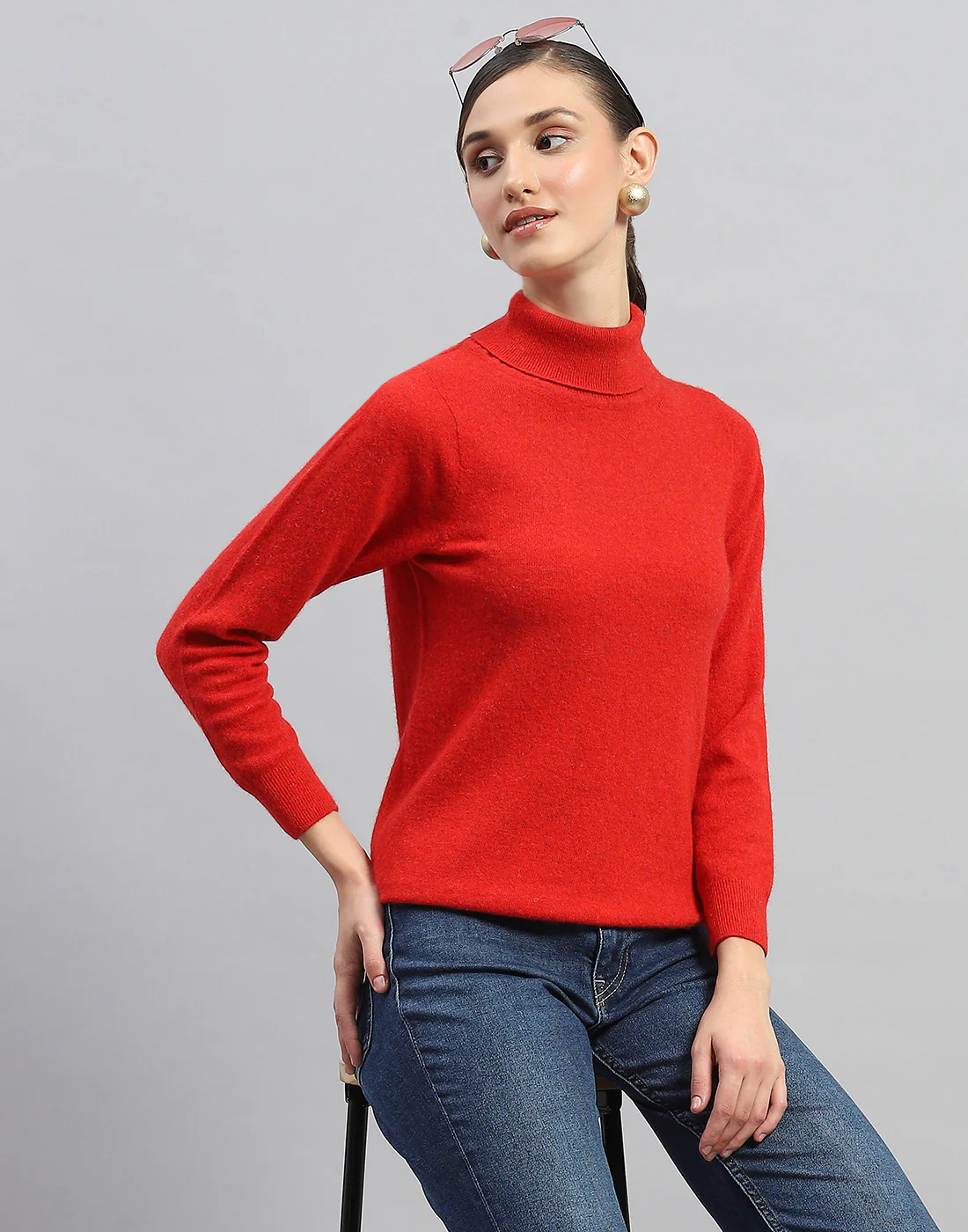 Women Red Solid Turtle Neck Full Sleeve Winter Top - Image 6
