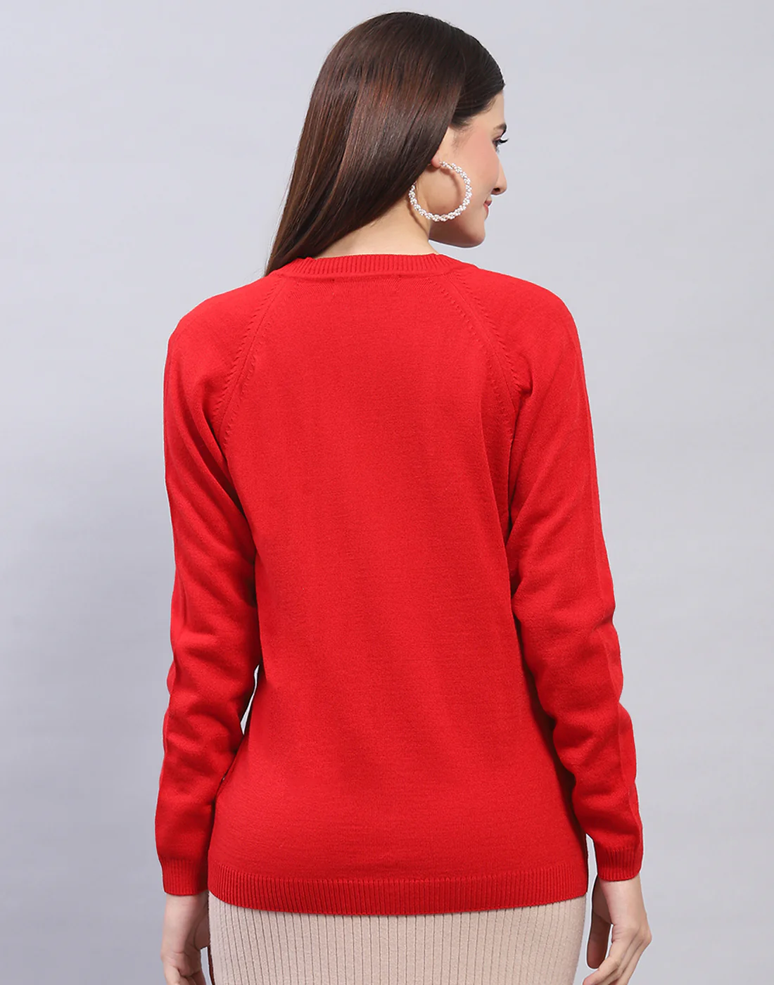 Women Red Solid V Neck Full Sleeve Cardigan - Image 5