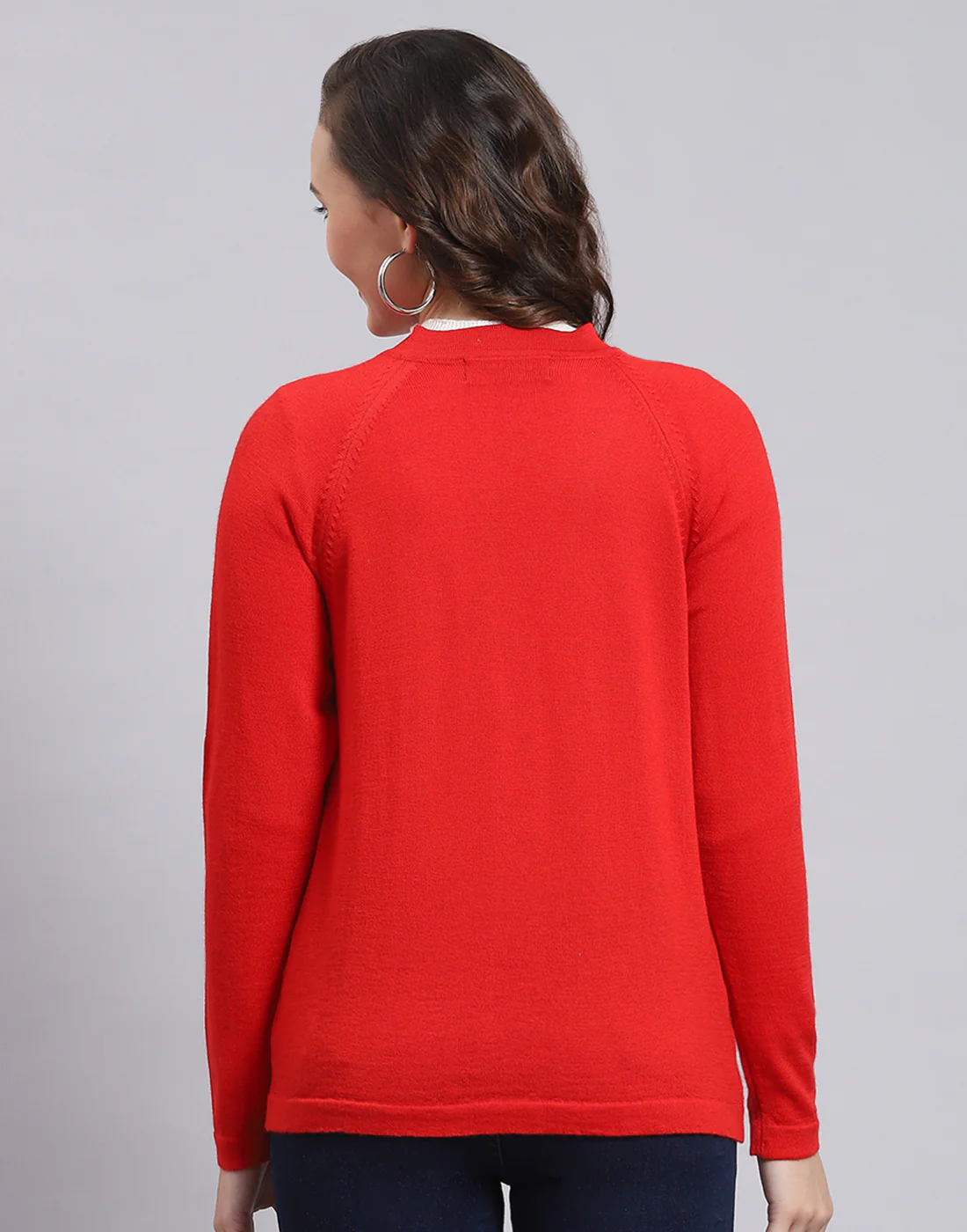 Women Red Solid V Neck Full Sleeve Sweater - Image 6