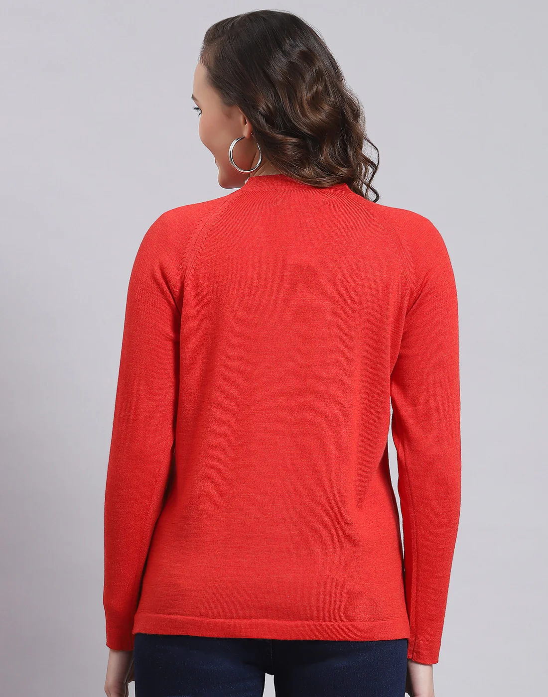 Women Red Solid V Neck Full Sleeve Sweater - Image 6