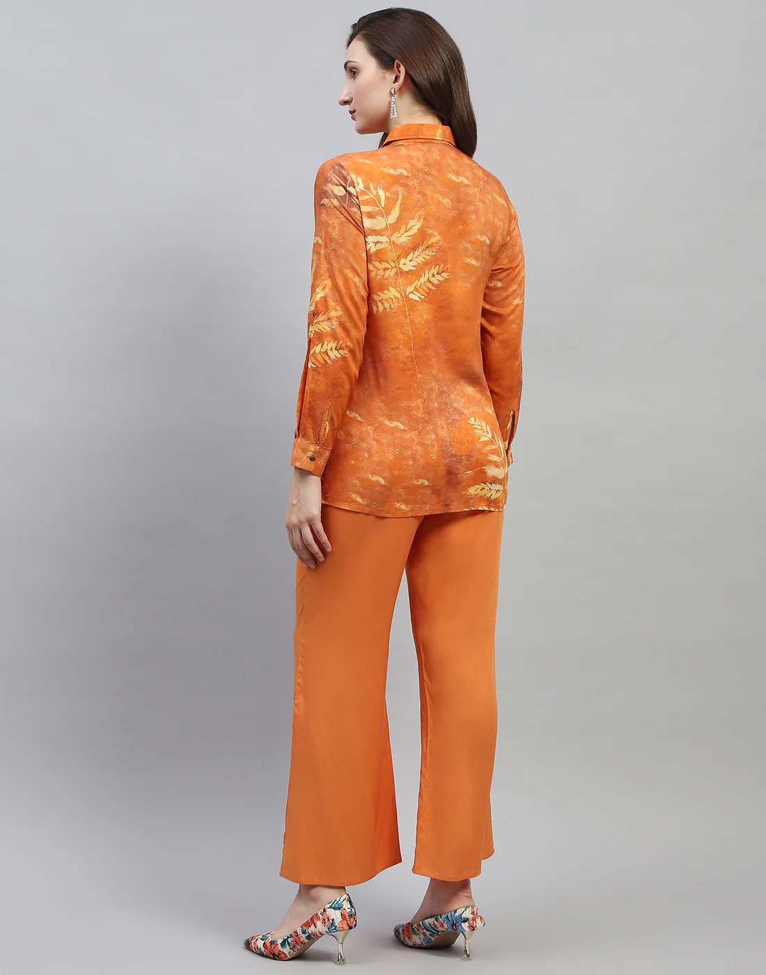 Women Rust Embroidered Collar Neck Full Sleeve Cords Set - Image 6