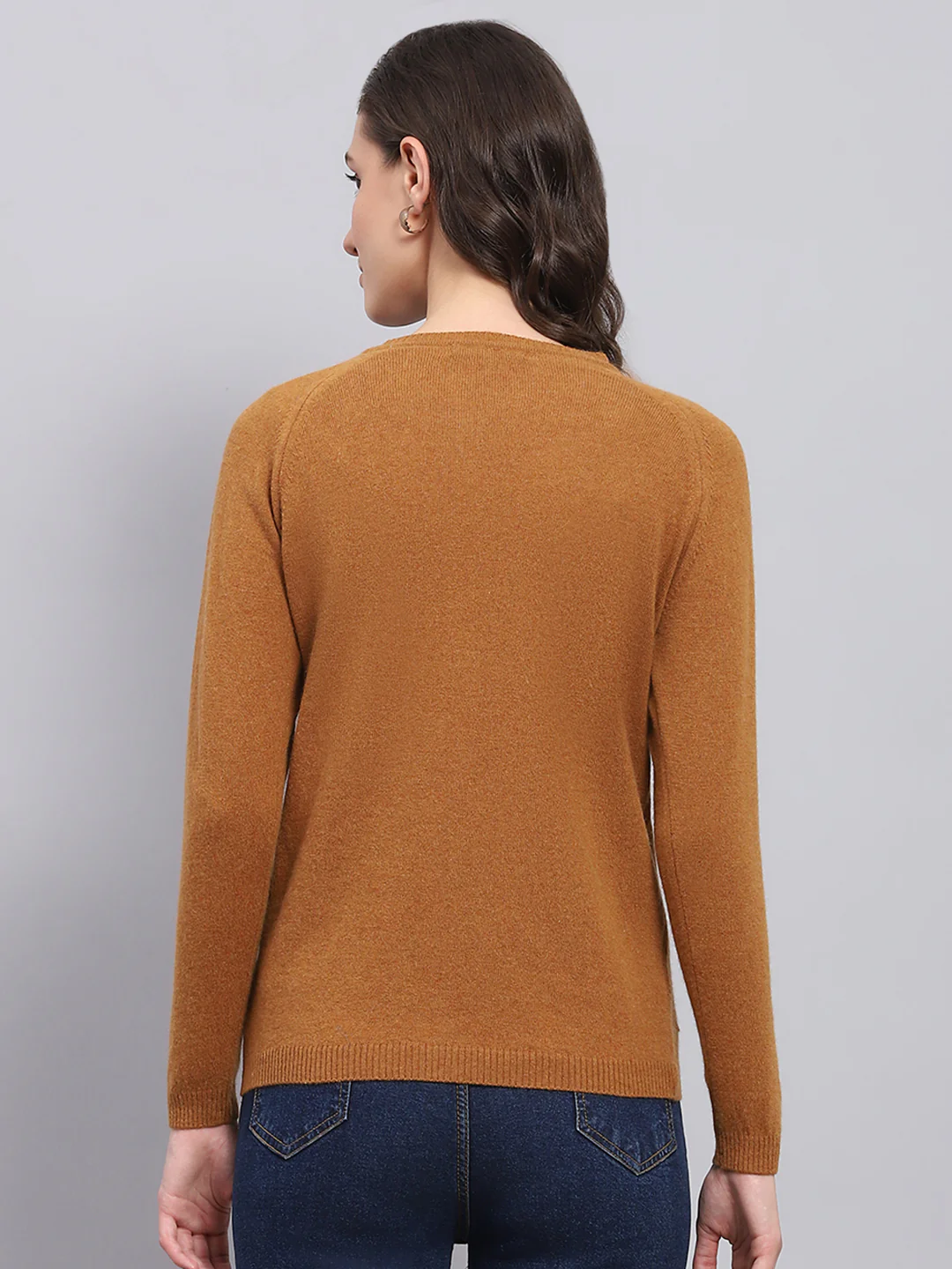 Women Rust Embroidered Round Neck Full Sleeve Cardigan - Image 5
