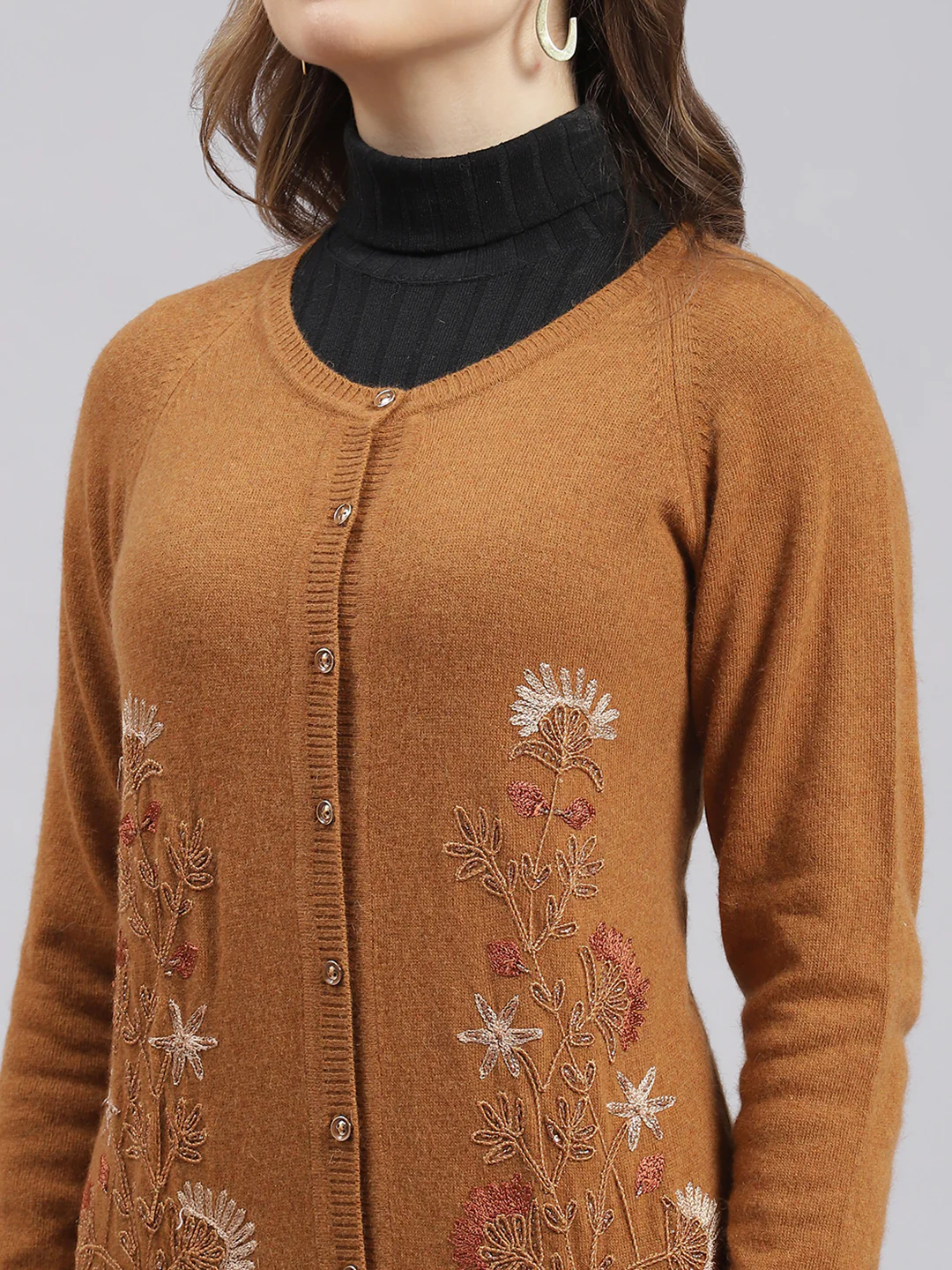 Women Rust Orange Solid Wool blend Cardigan - Image 6