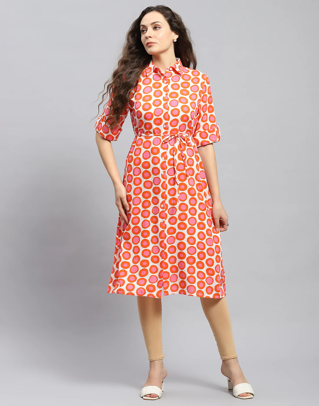 Women Rust Printed Collar Short Sleeve Tunic - Image 3