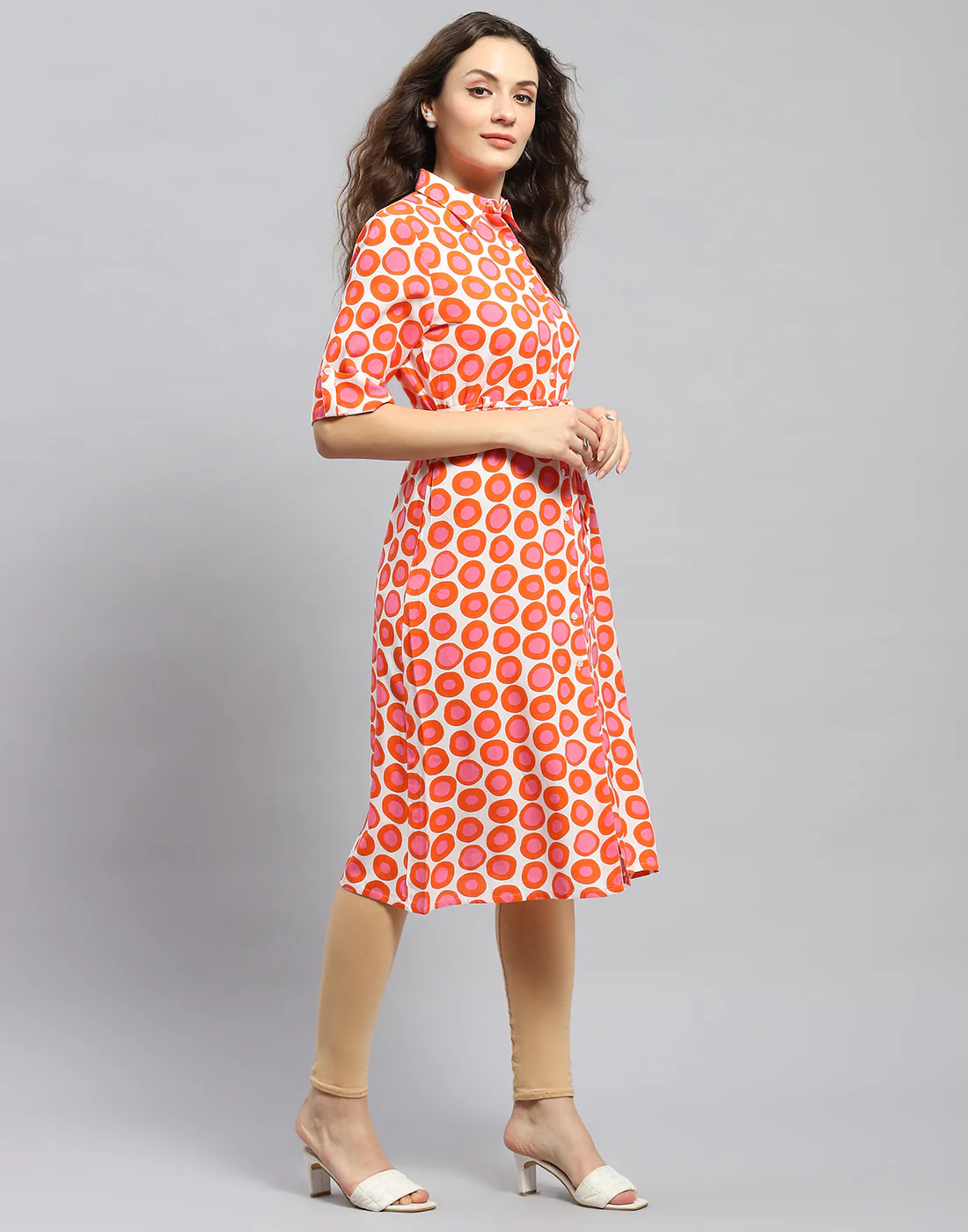 Women Rust Printed Collar Short Sleeve Tunic - Image 5