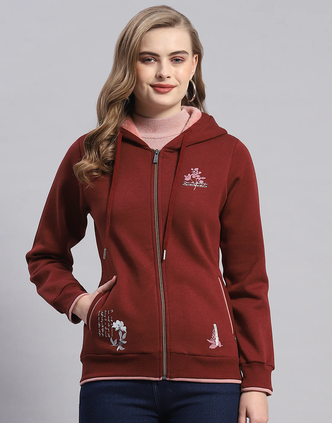 Women Rust Printed Hooded Full Sleeve Sweatshirt - Image 2
