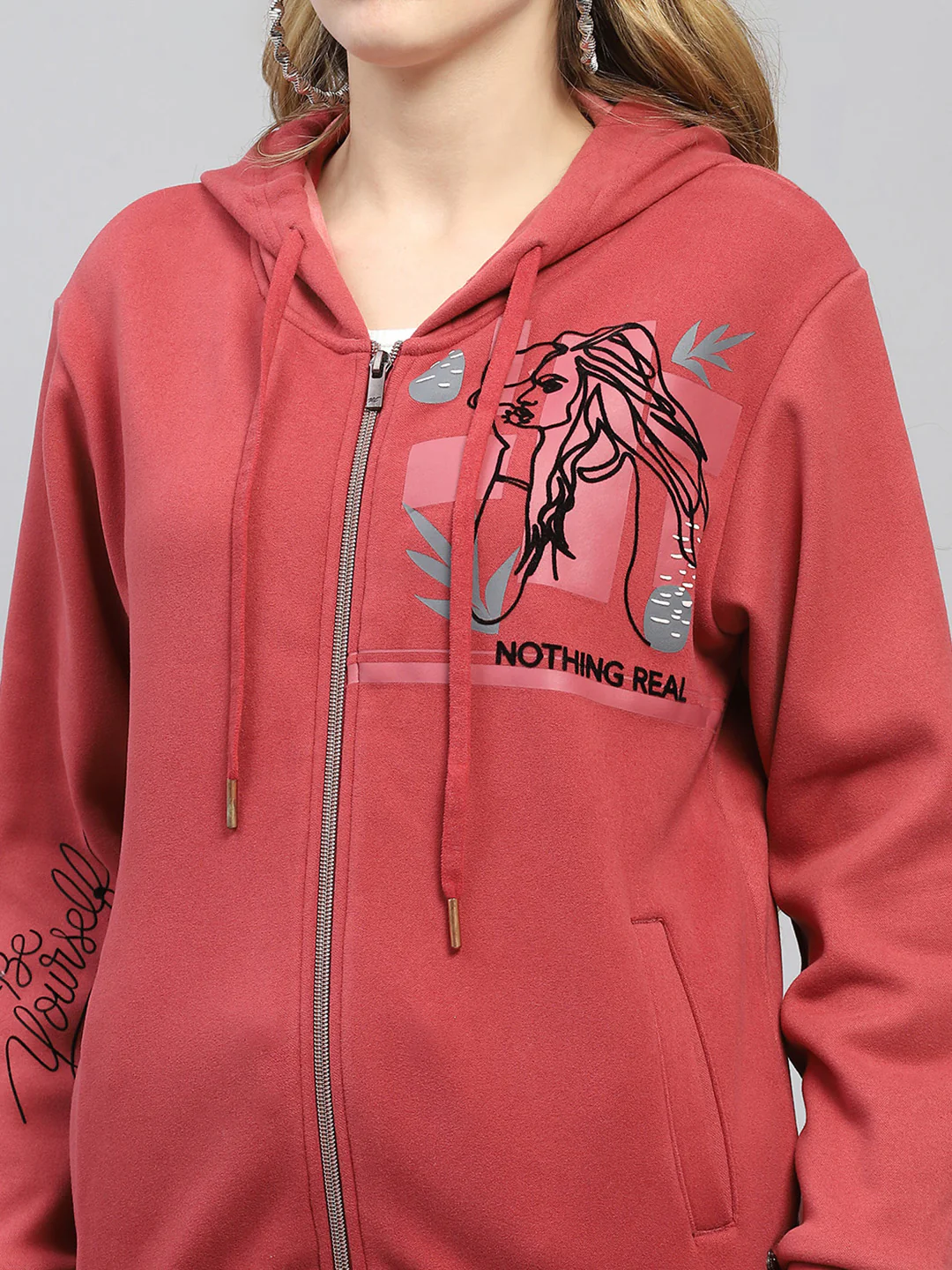 Women Rust Printed Hooded Full Sleeve Sweatshirt - Image 6