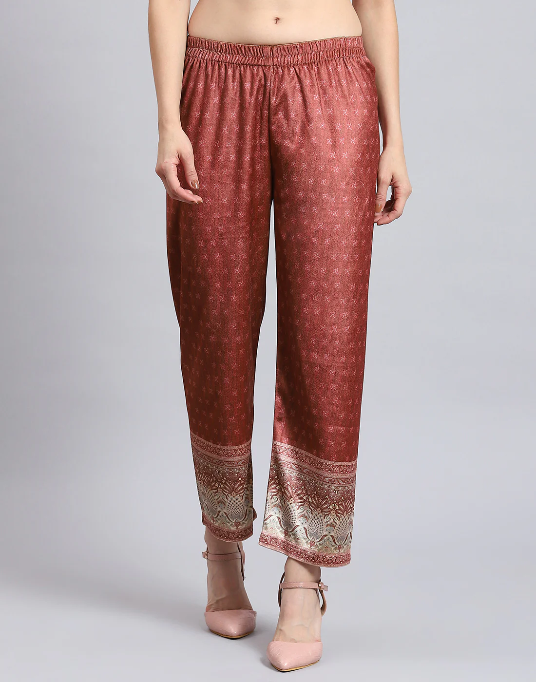 Women Rust Printed Mandarin Collar 3/4th Sleeve Kurtis Set - Image 8