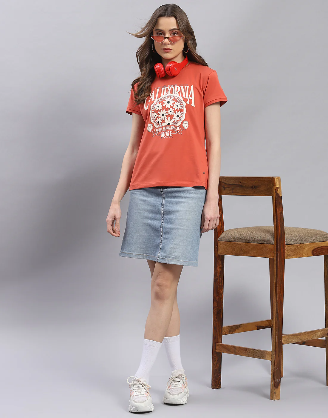 Women Rust Printed Round Neck Half Sleeve Top - Image 2