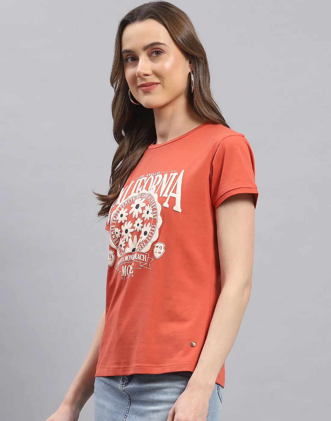 Women Rust Printed Round Neck Half Sleeve Top - Image 4