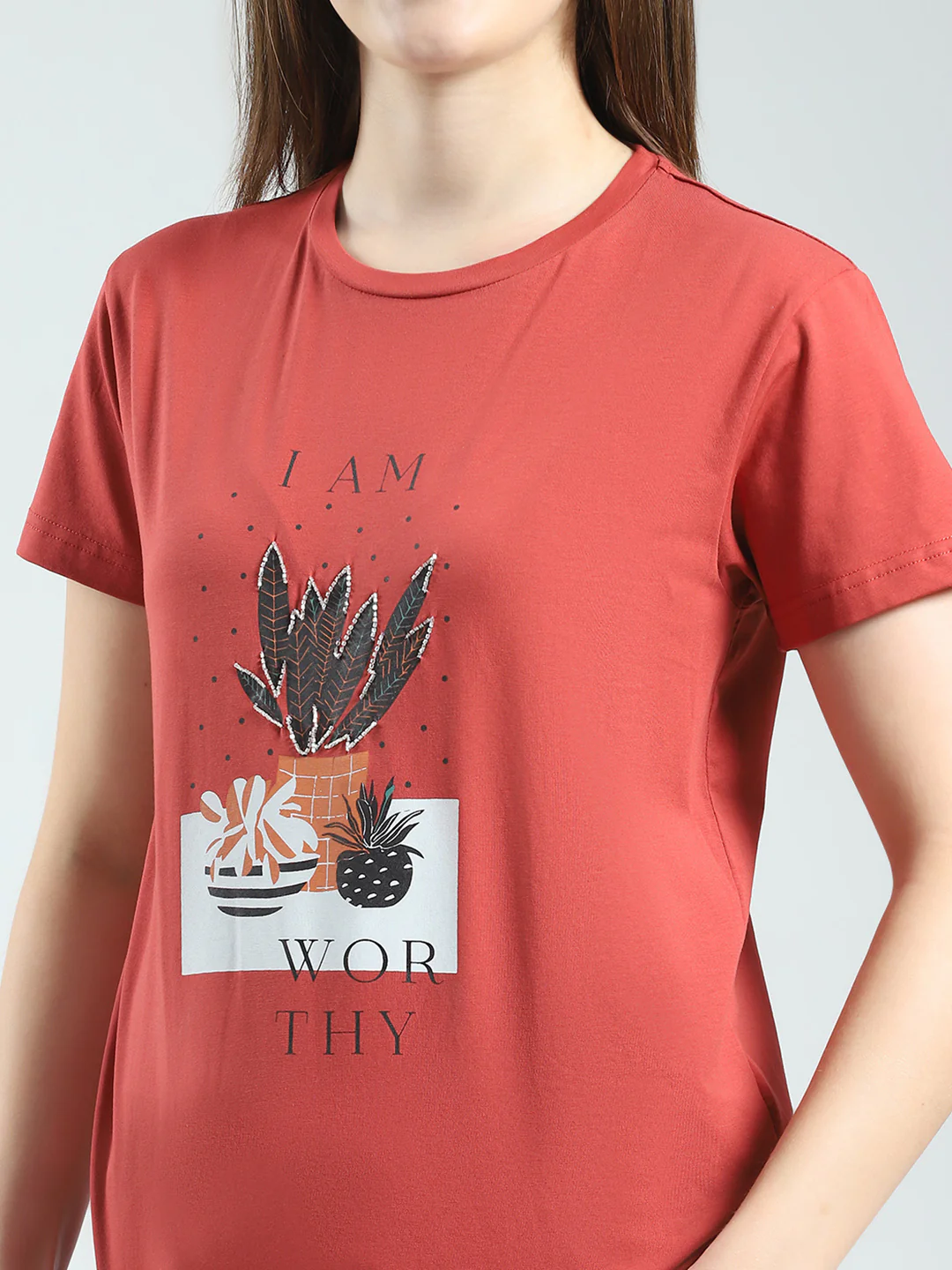 Women Rust Printed Round Neck Half Sleeve Lower Set - Image 7