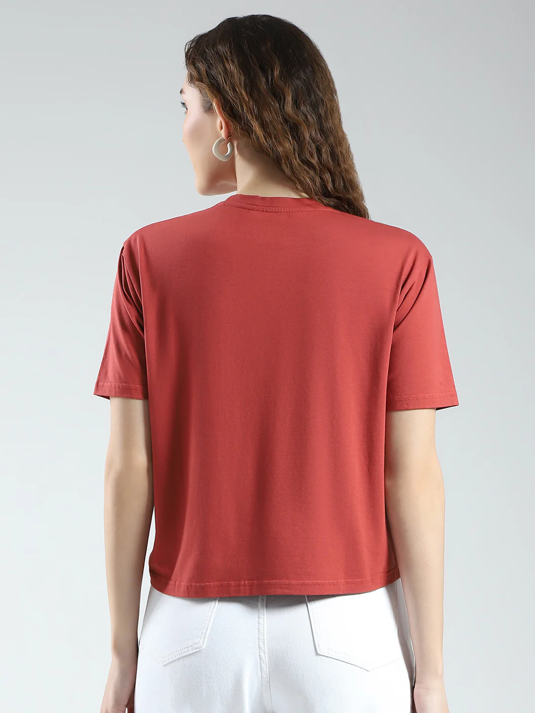 Women Rust Printed Round Neck Half Sleeve Top - Image 5