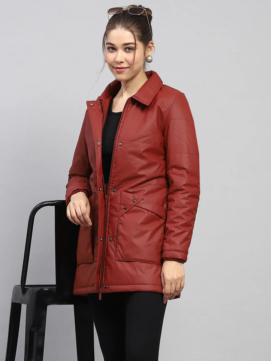 Women Rust Self Design Collar Full Sleeve Jacket - Image 6