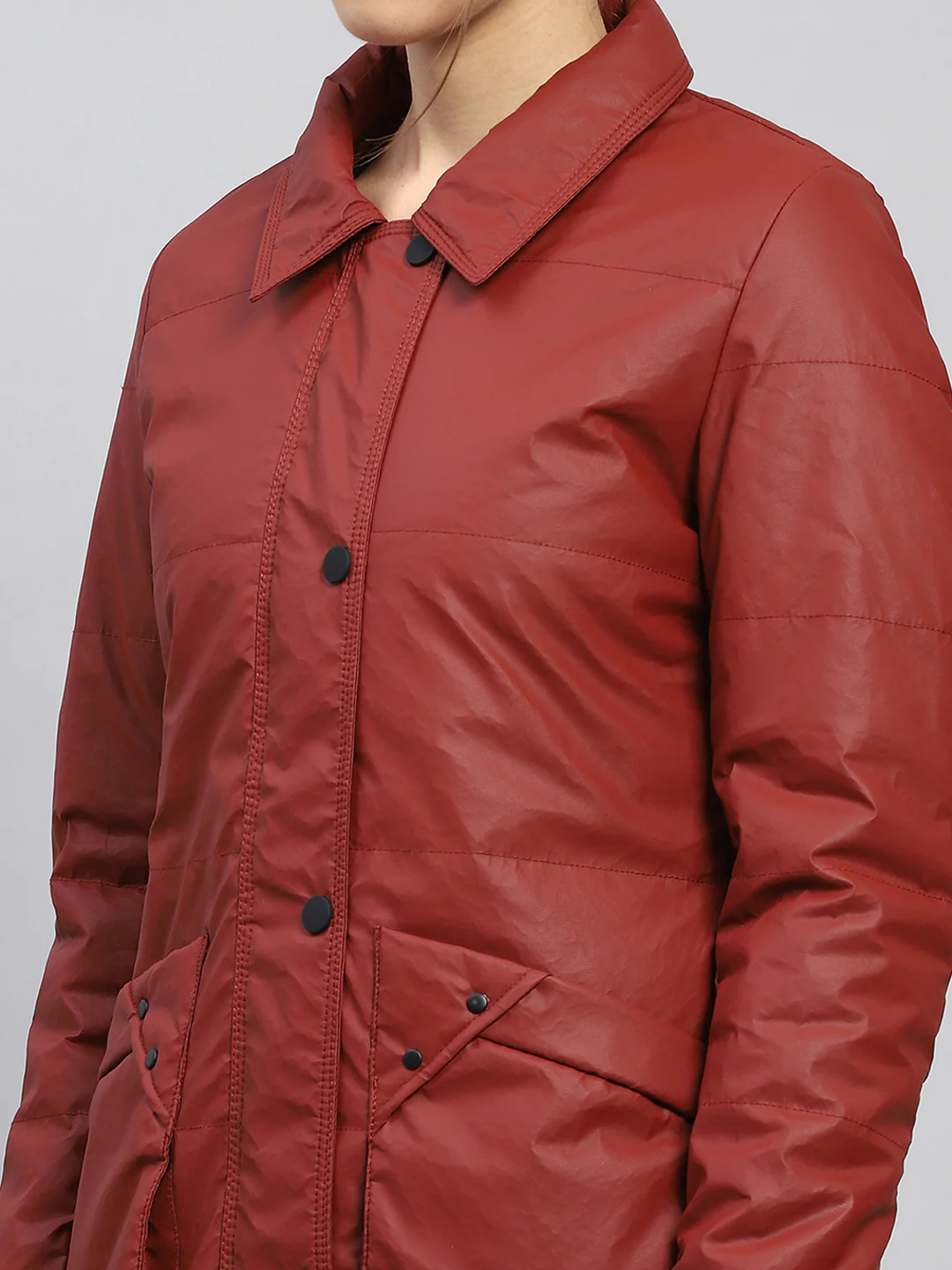 Women Rust Self Design Collar Full Sleeve Jacket - Image 7
