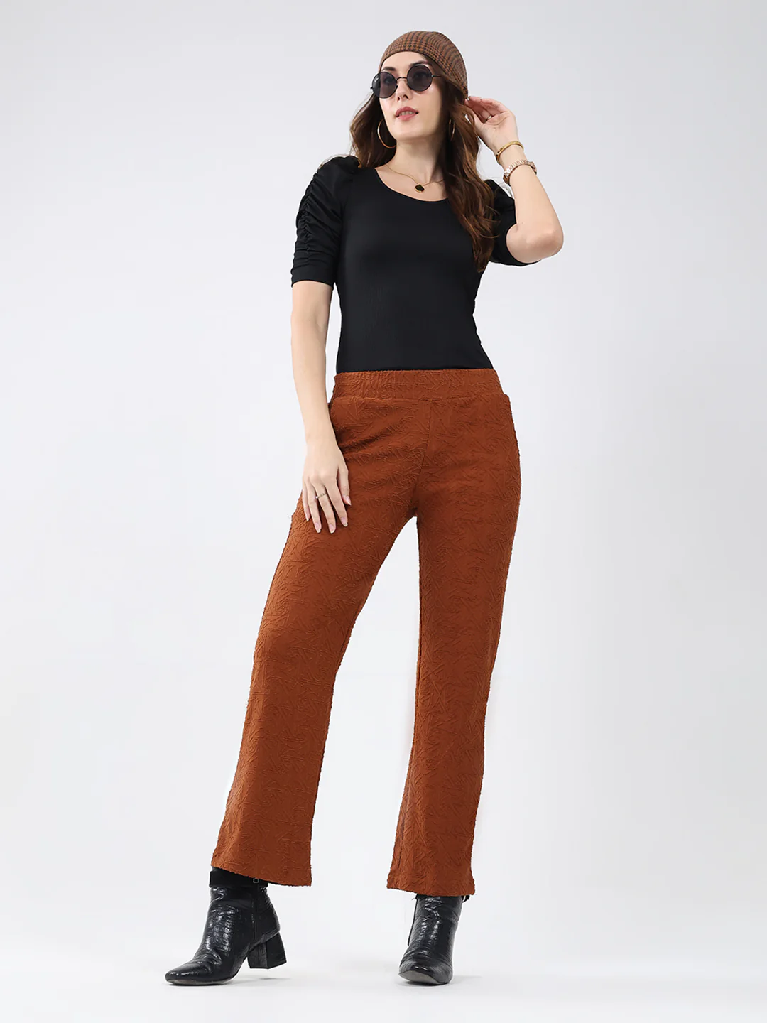 Women Rust Self Design Regular Fit Winter Lower - Image 2