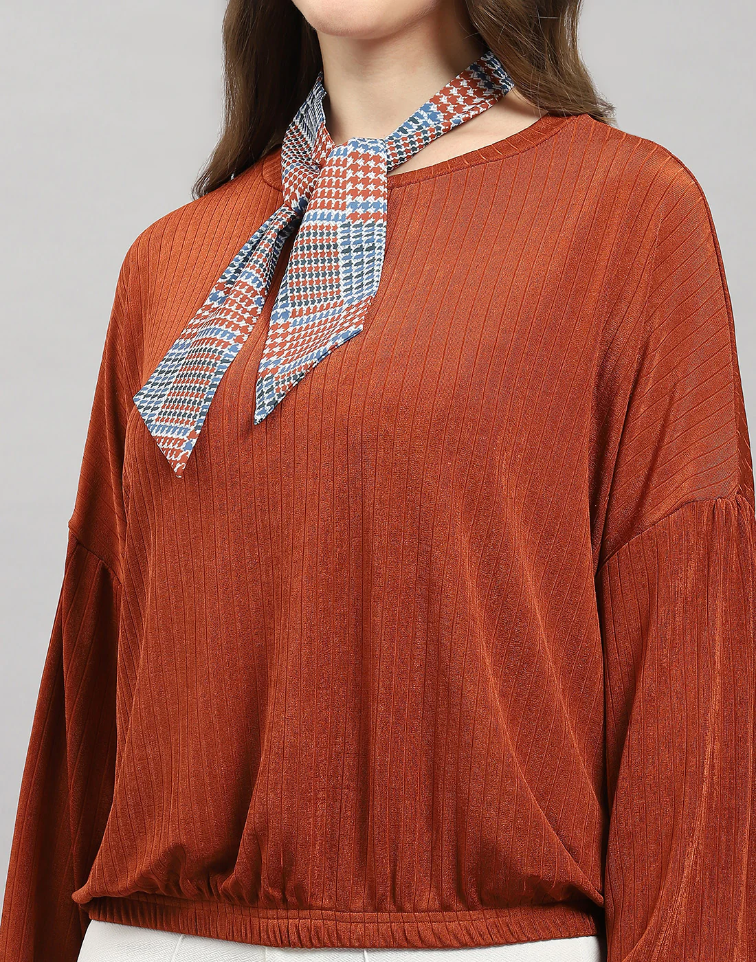 Women Rust Self Design Round Neck Full Sleeve Winter Top - Image 7