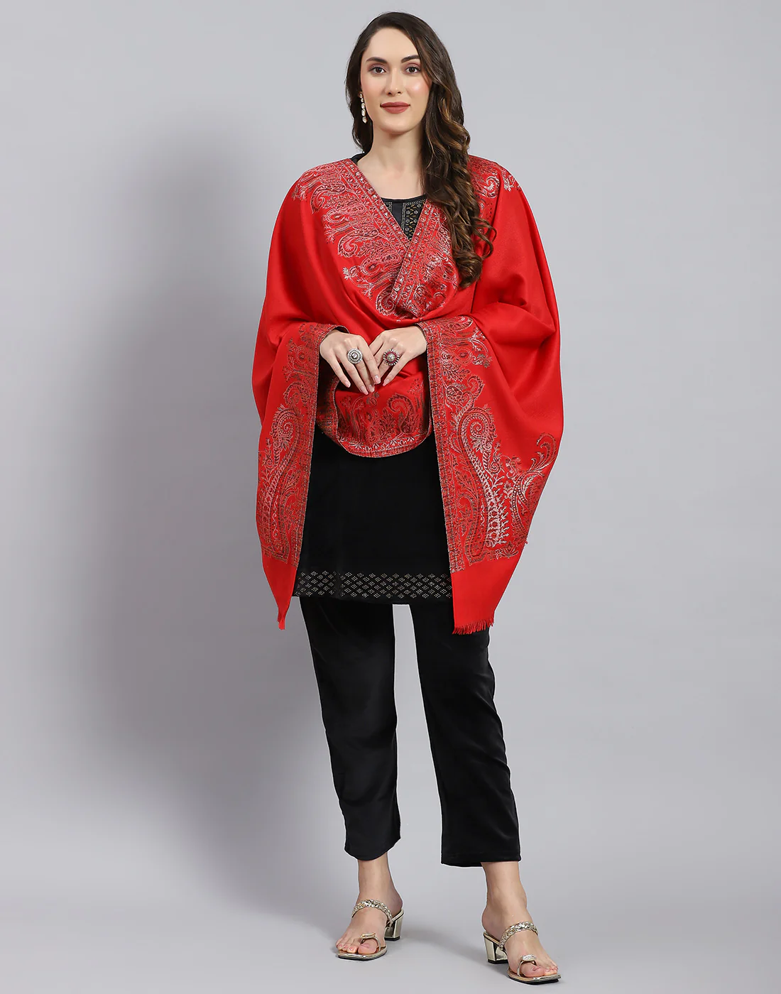 Women Rust Self Design Stole - Image 3