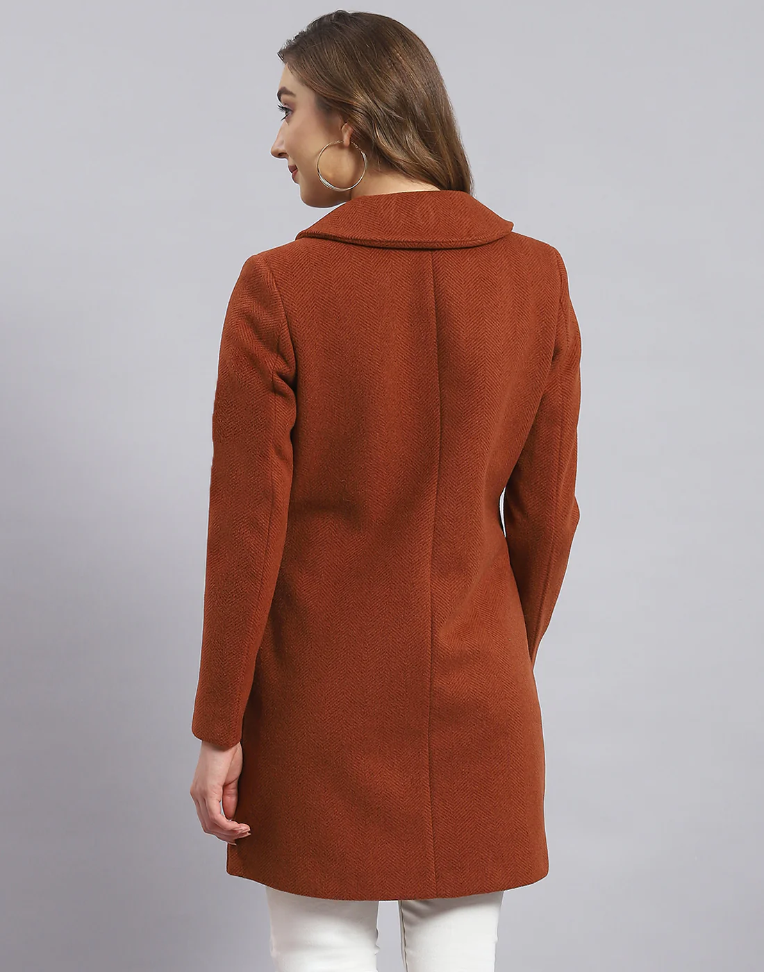 Women Rust Solid Collar Full Sleeve Coat - Image 5