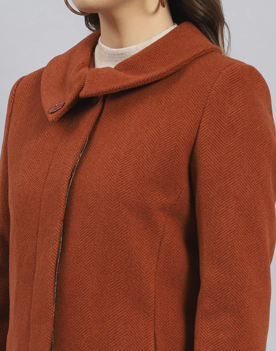 Women Rust Solid Collar Full Sleeve Coat - Image 7
