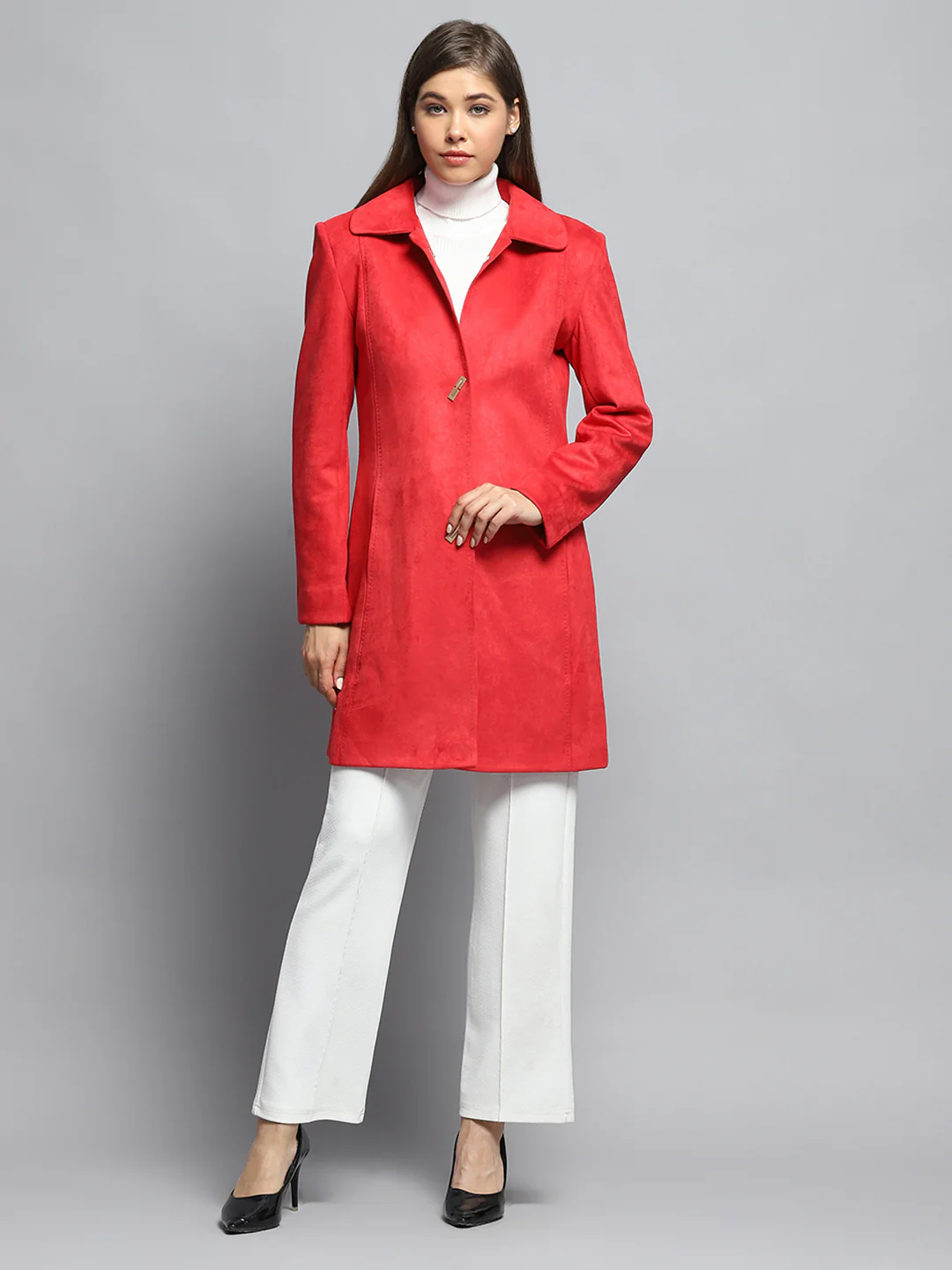 Women Rust Solid Collar Full Sleeve Coat - Image 6