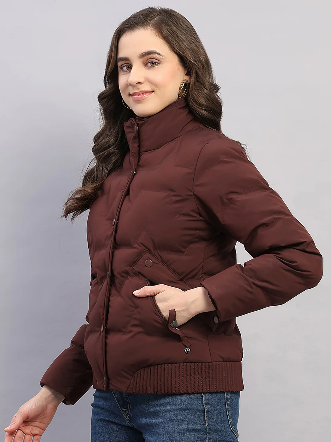 Women Rust Solid Collar Full Sleeve Jacket - Image 3