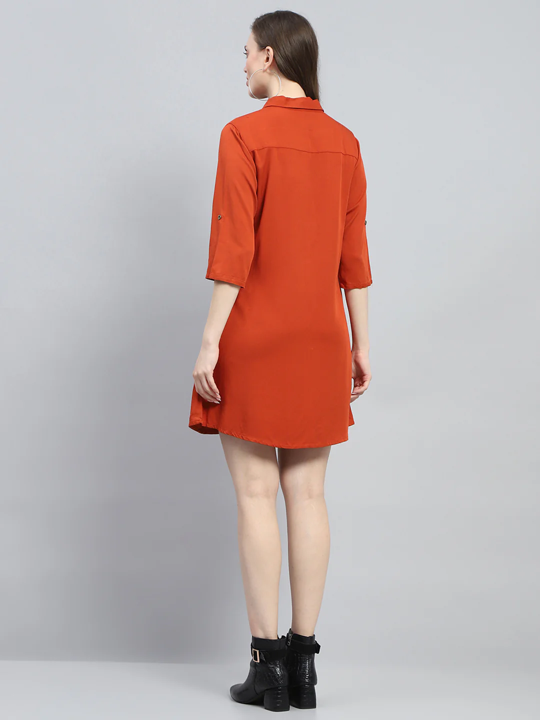 Women Rust Solid Collar 3/4th Sleeve Tunic - Image 5