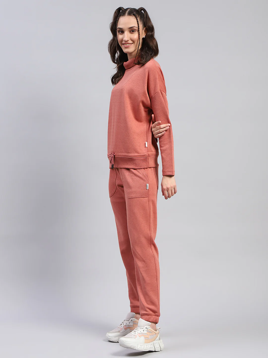 Rock.it Women Rust Solid High Neck Full Sleeve Tracksuit - Image 3