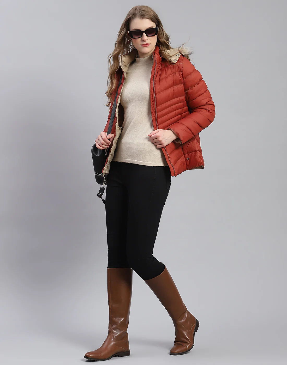 Women Rust Solid Hooded Full Sleeve Jacket - Image 2