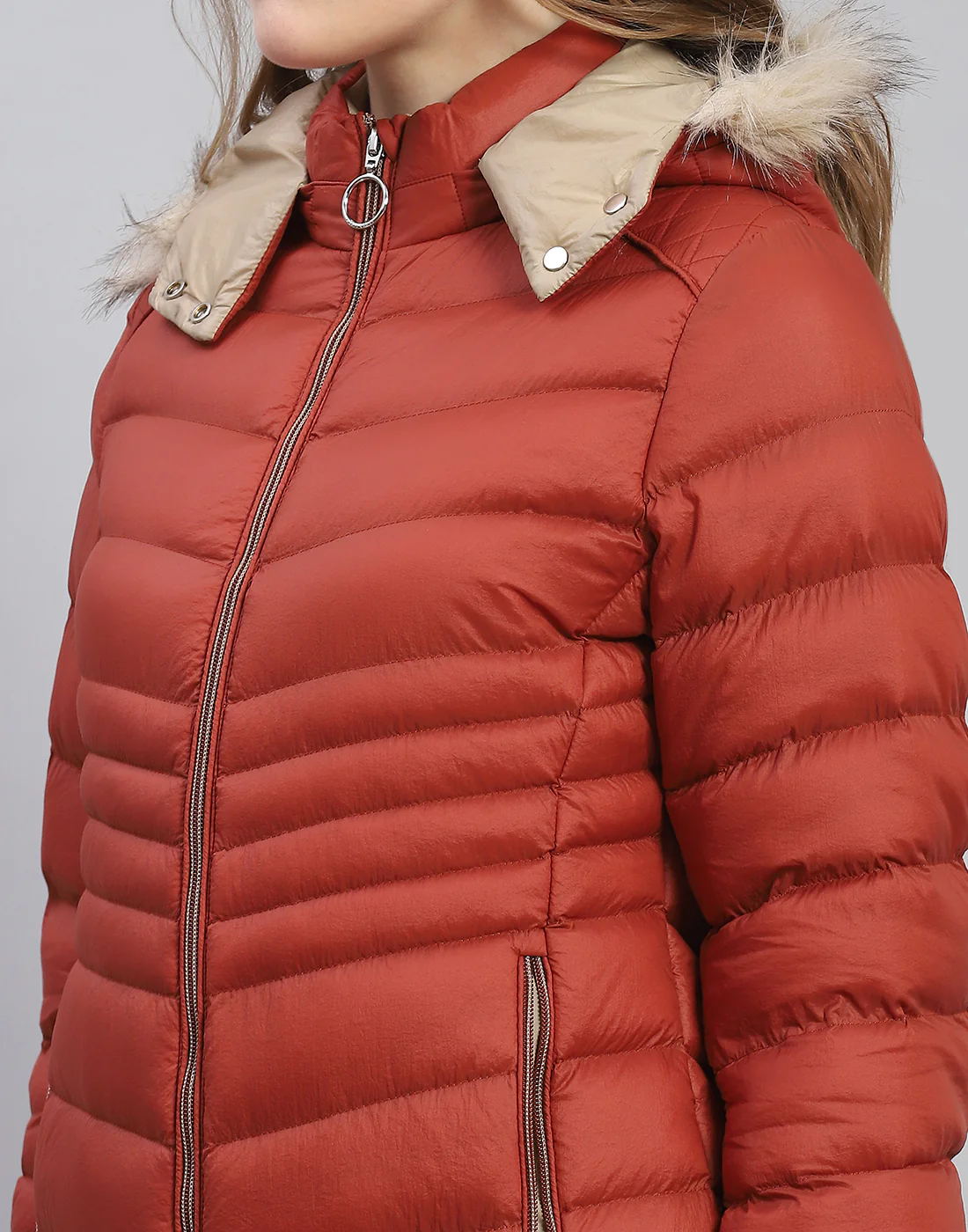 Women Rust Solid Hooded Full Sleeve Jacket - Image 7