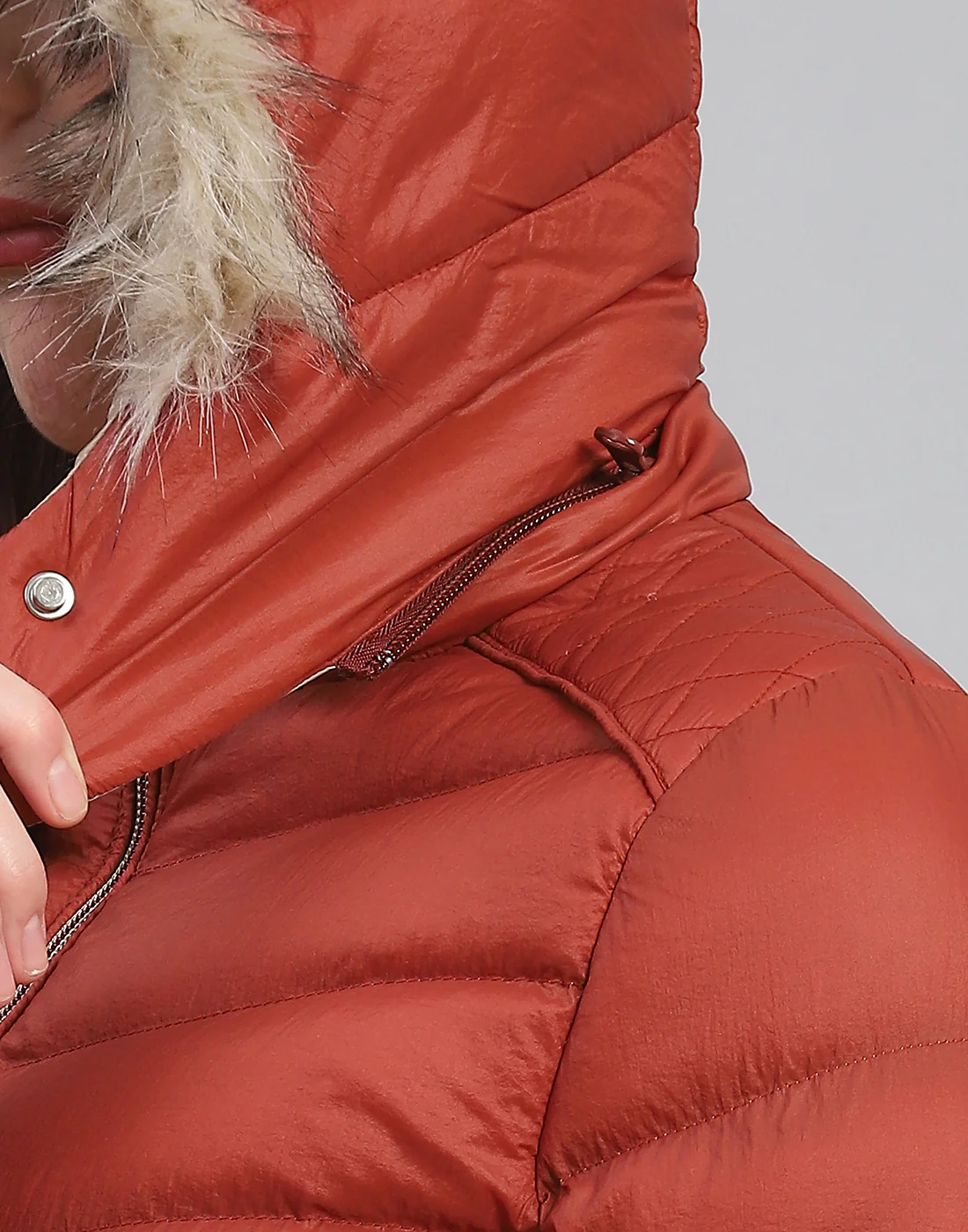 Women Rust Solid Hooded Full Sleeve Jacket - Image 8