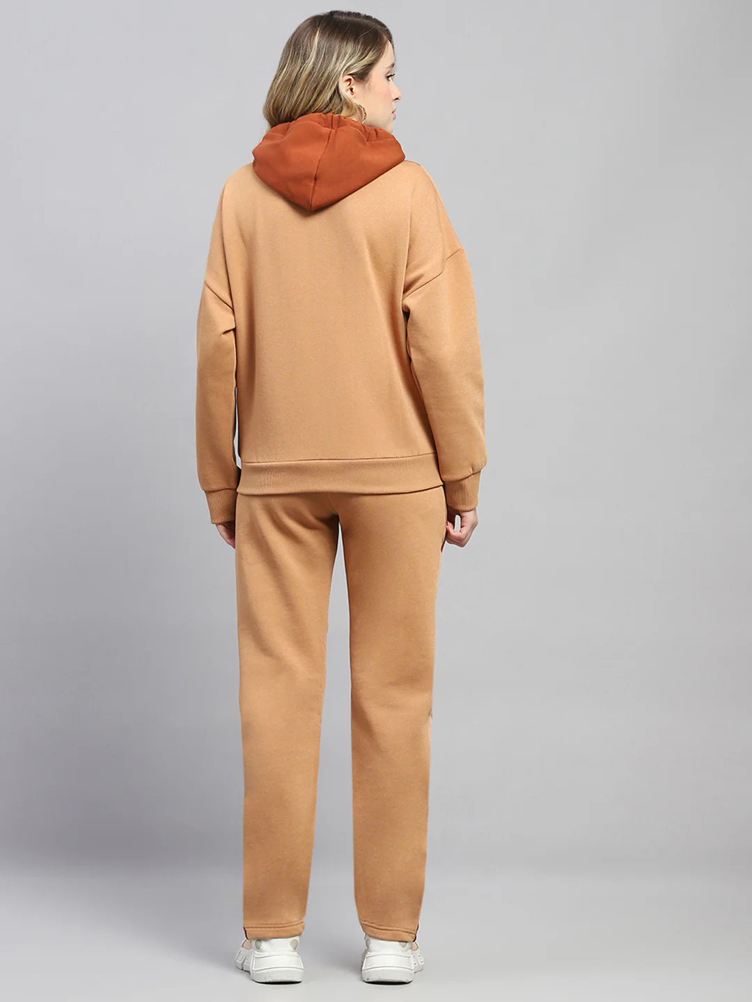 Women Rust Solid Hooded Full Sleeve Tracksuit - Image 5