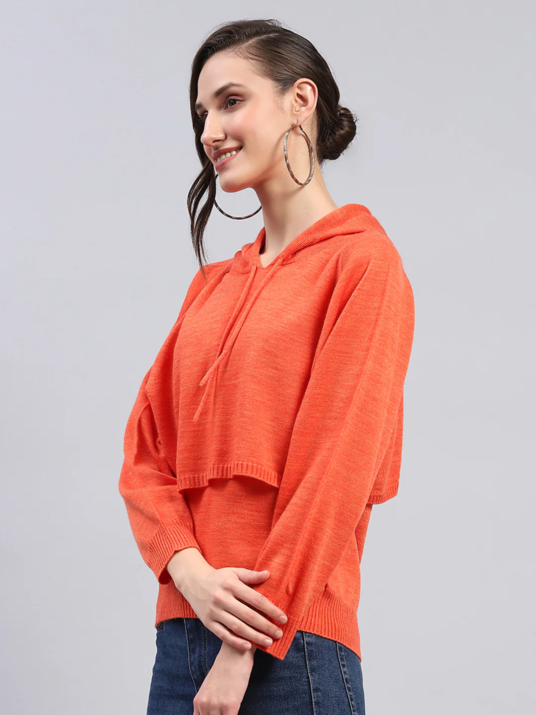 Women Rust Solid Hooded Full Sleeve Winter Tops - Image 3