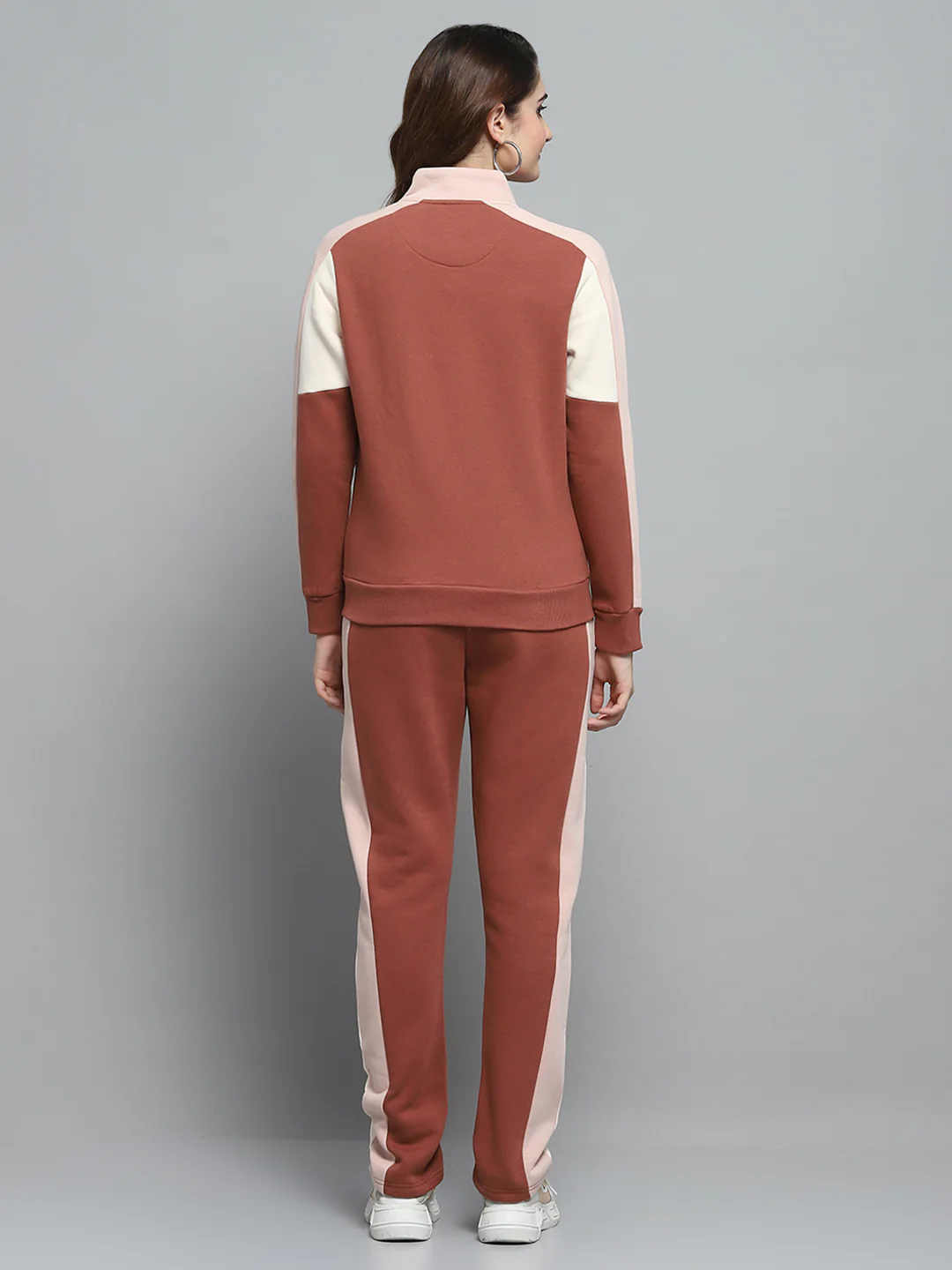 Women Rust Solid Mock Neck Full Sleeve Tracksuit - Image 5