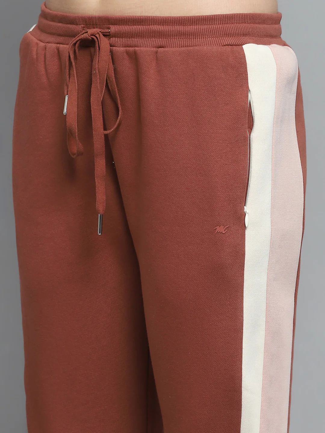 Women Rust Solid Mock Neck Full Sleeve Tracksuit - Image 8