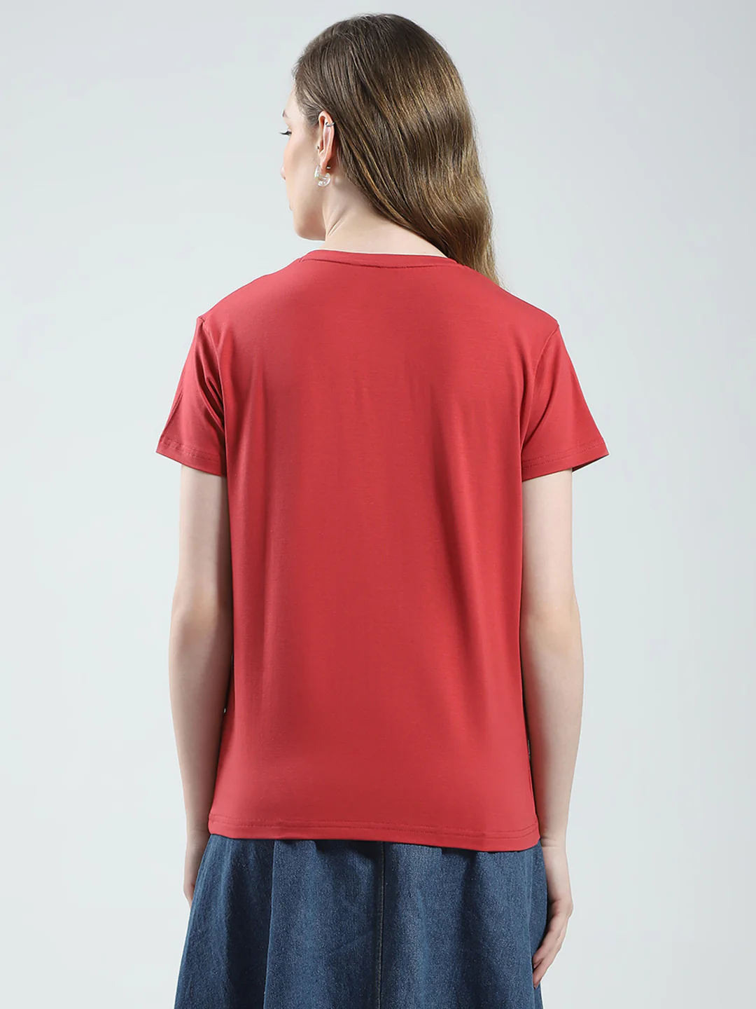 Women Rust Solid Round Neck Half Sleeve Top - Image 5