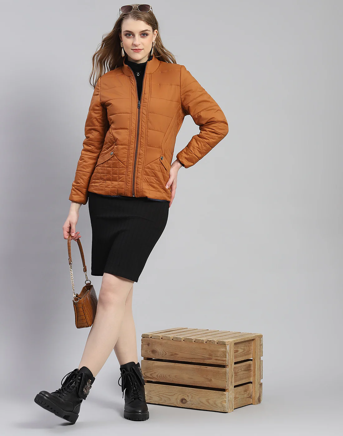 Women Rust Solid Stand Collar Full Sleeve Reversible Jacket - Image 2