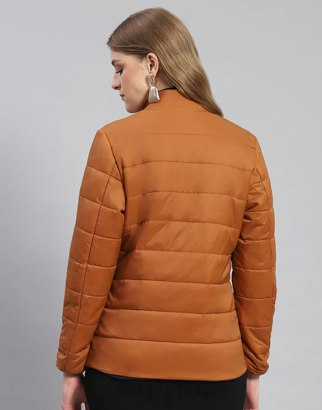 Women Rust Solid Stand Collar Full Sleeve Reversible Jacket - Image 6