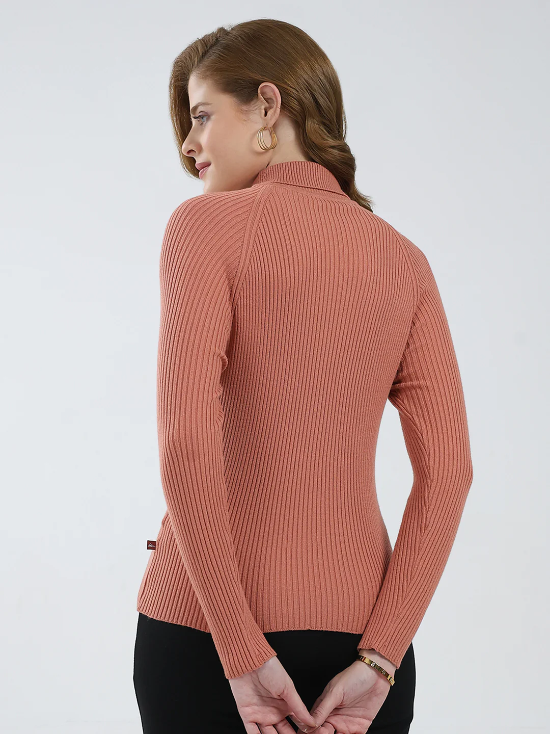 Women Rust Solid Turtle Neck Full Sleeve Sceavy - Image 5