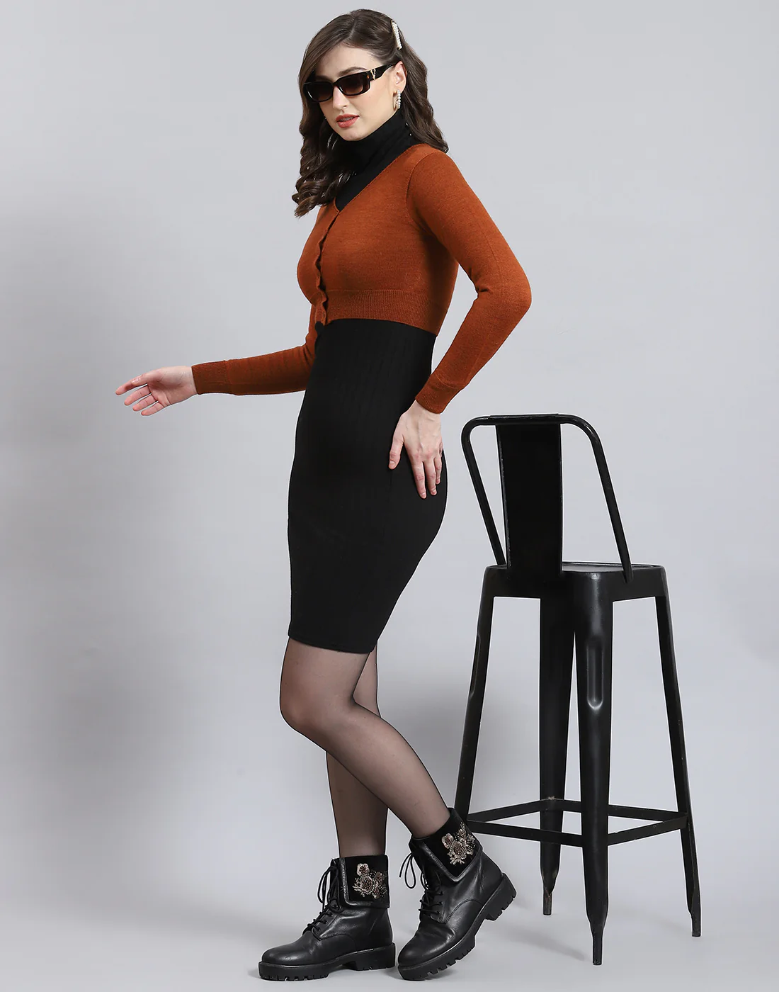 Women Rust Solid V Neck Full Sleeve Blouse - Image 2